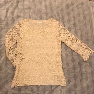 Cream colored lace blouse, sheer lining underneath